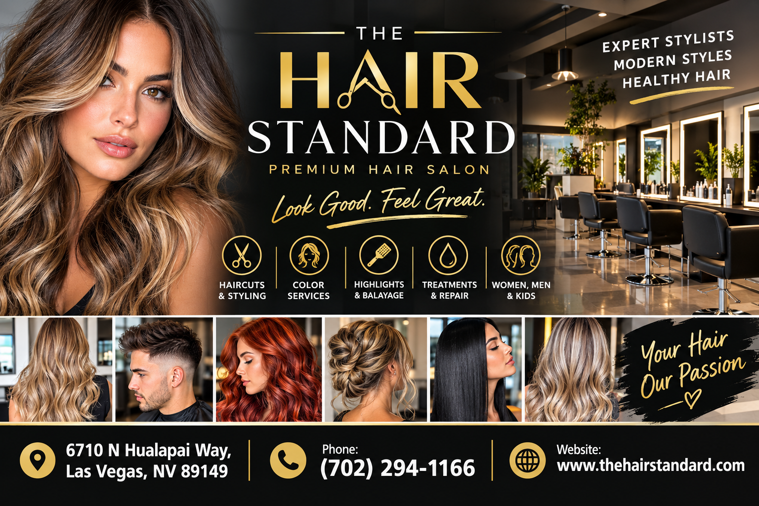 Facebook ad created for The Hair Standard promoting premium hair salon services including cuts, colour and treatments