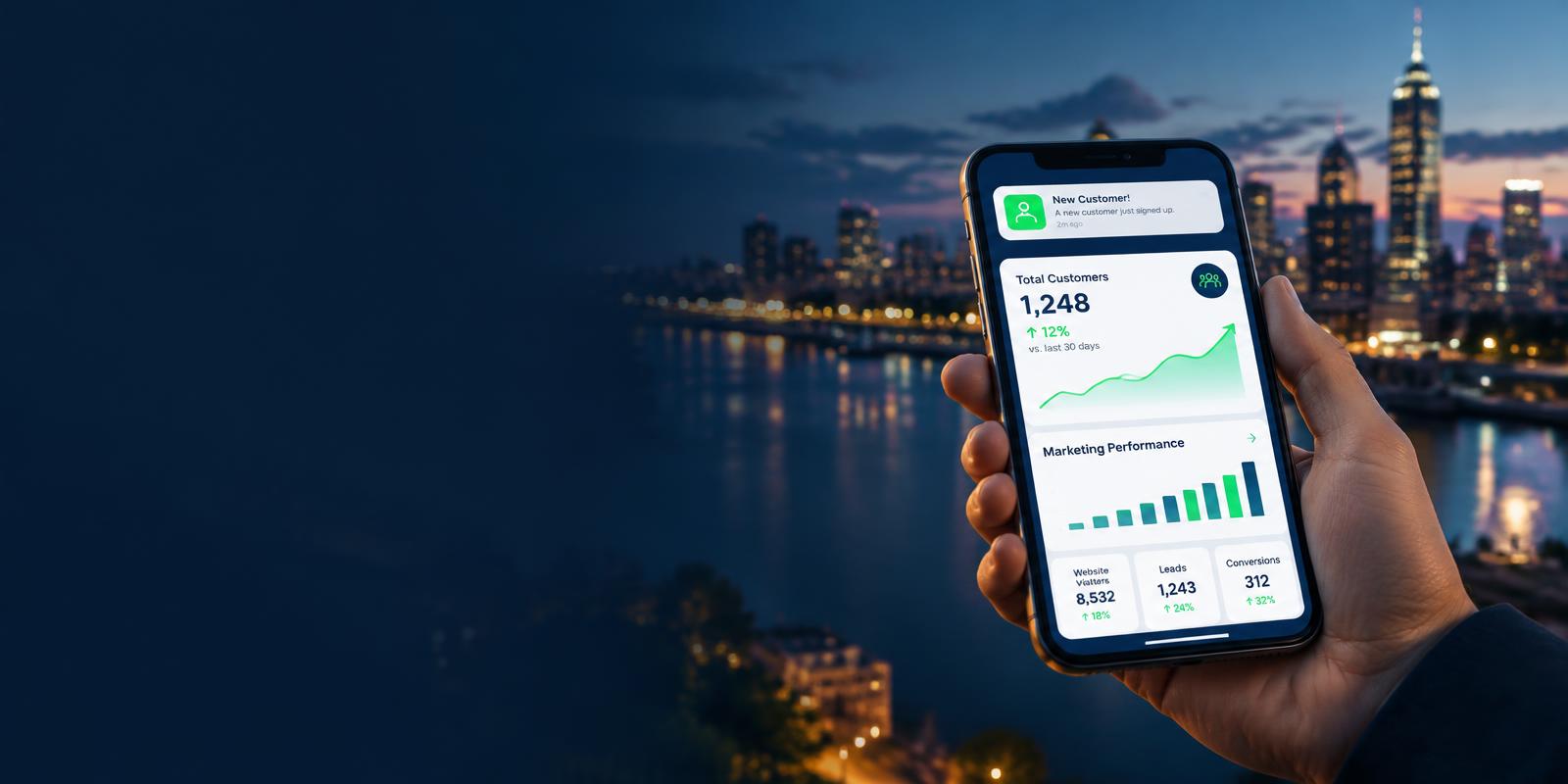 Customer growth results shown on a phone