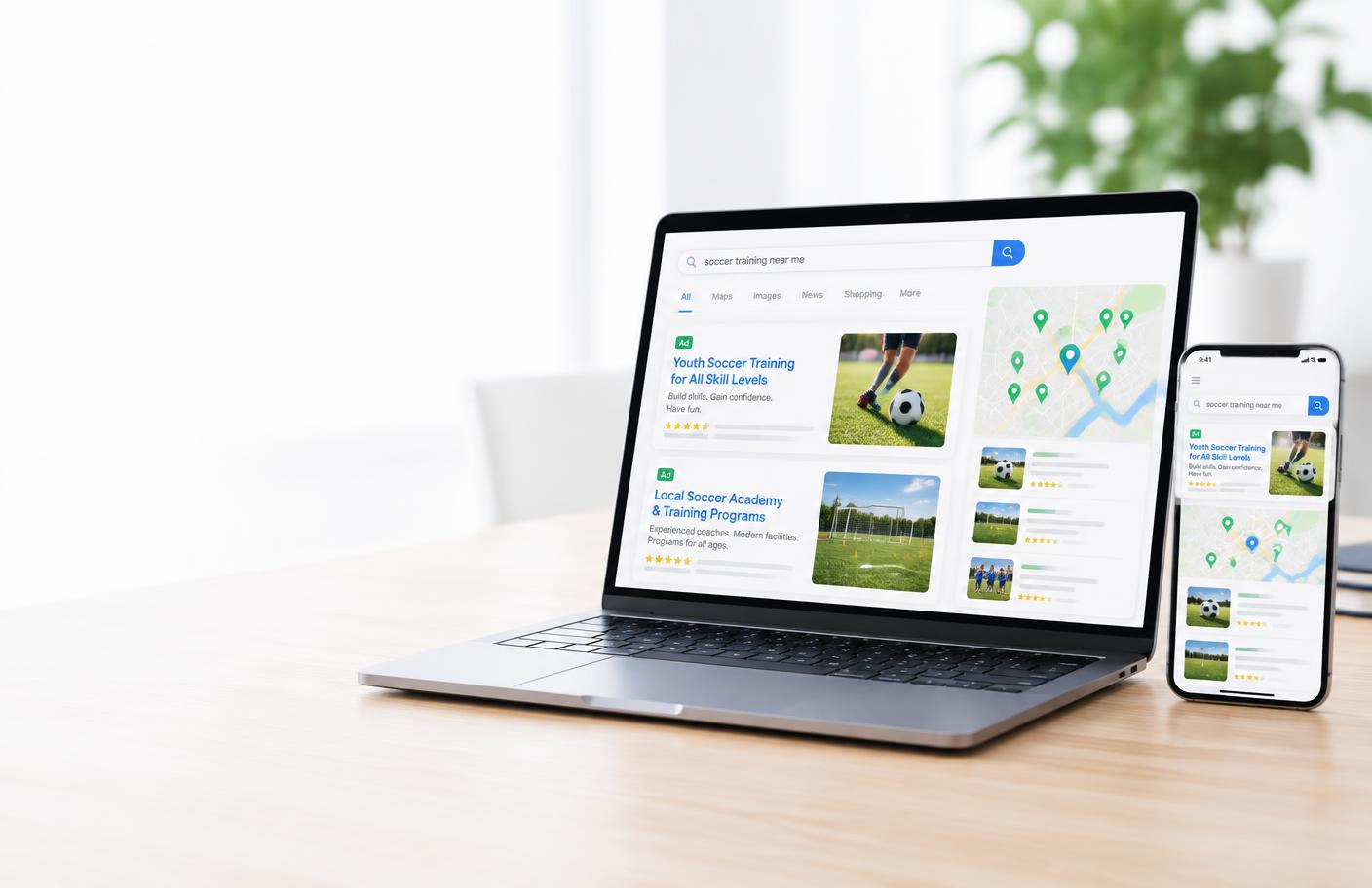 Digital advertising campaign displayed on a laptop and phone